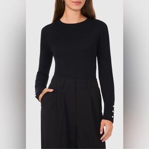 Halogen Button Cuff Cotton Blend Crew Neck Sweater Size S Black New